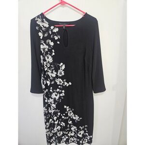 Black White Floral Long Sleeve Keyhole Neck Top Women Blouse Graphic Print